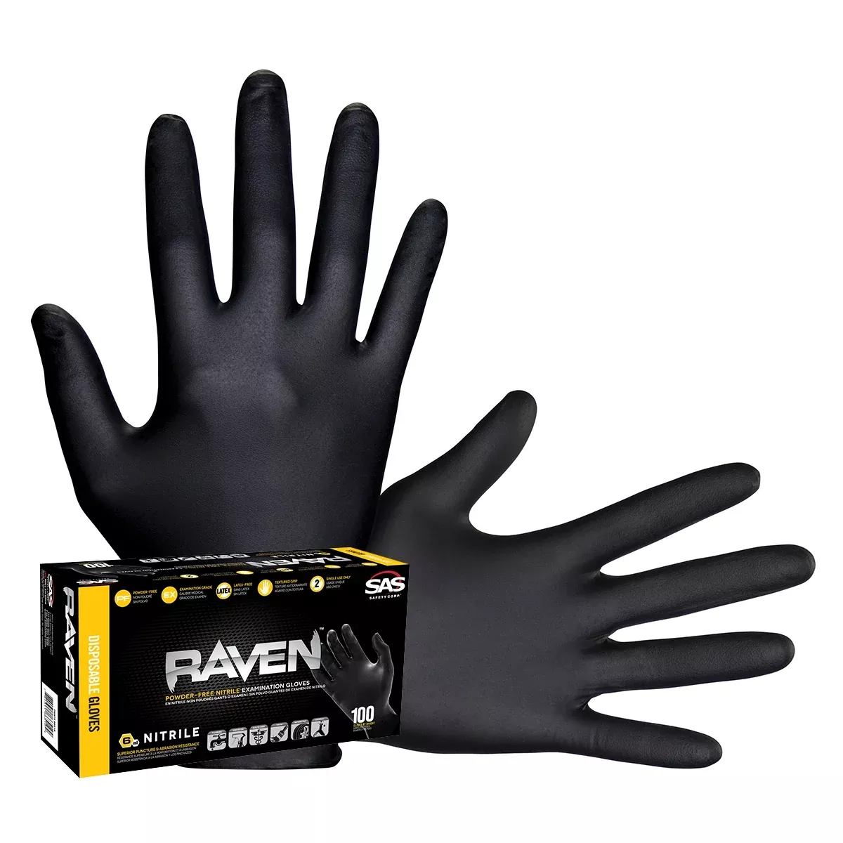 Raven Black 6mil Powder-Free Nitrile Gloves, Medium (Pack of 100) SAS66517 SAS Safety