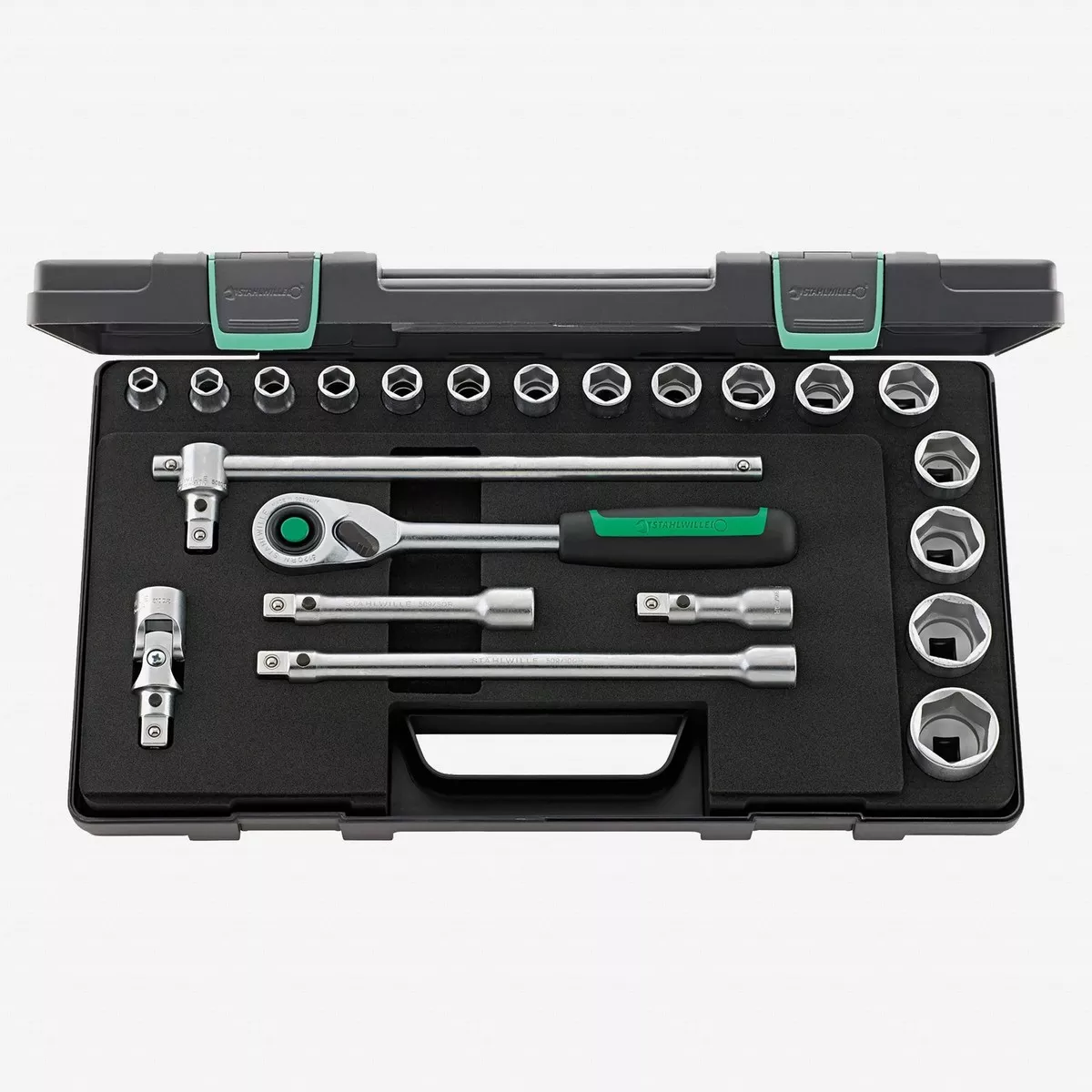 Stahlwille 52/16/6QR Socket Set, 1/2" Drive, Metric, 10-32mm, 6-Point, 22 Pieces